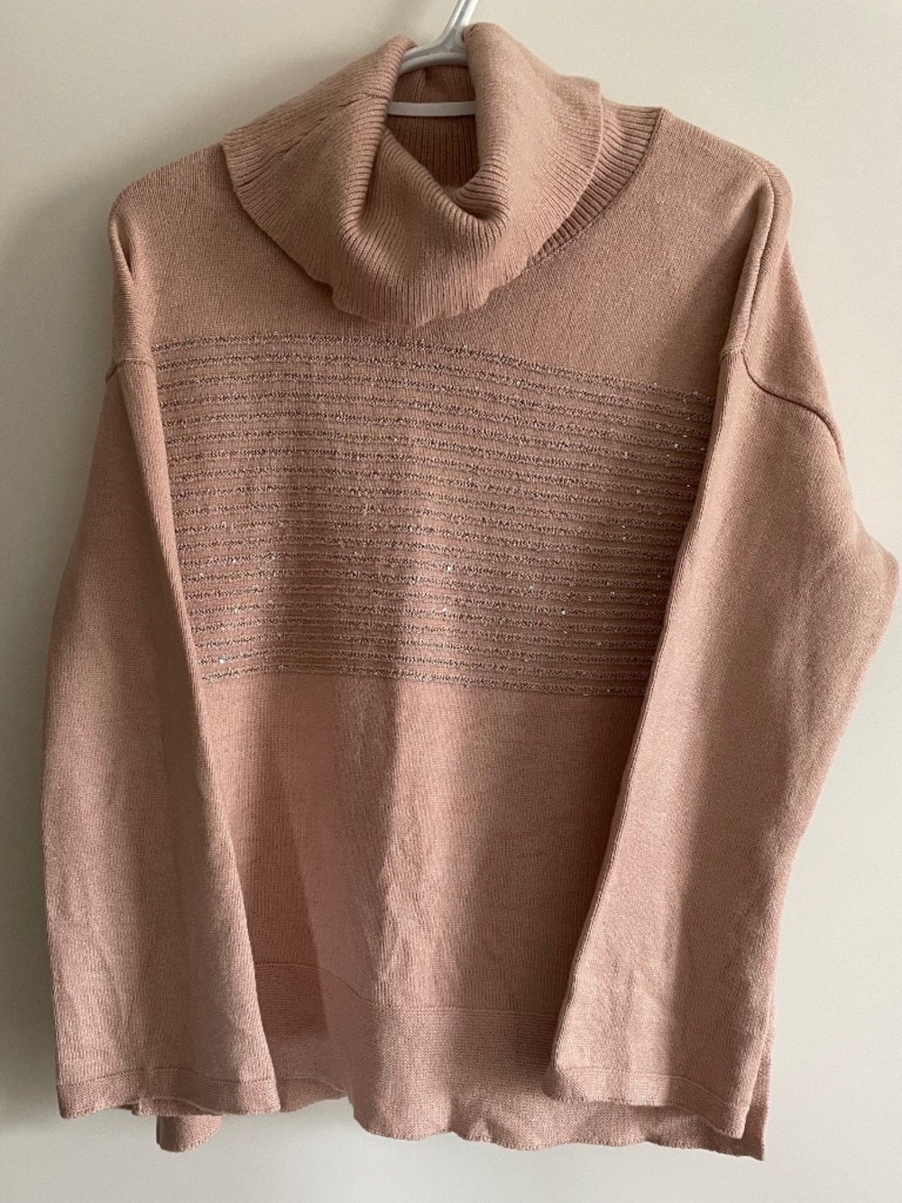 NWOT Laura Soft Pink Sequin Striped Cowl-Neck Boxy Sweater Medium - Picture 6 of 7